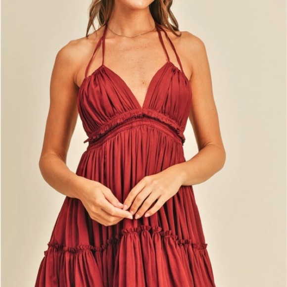 Black Halter Ruffle Mini Dress Small • Open Back • Fairycore Coachella Flowy Tie - Picture 9 of 14